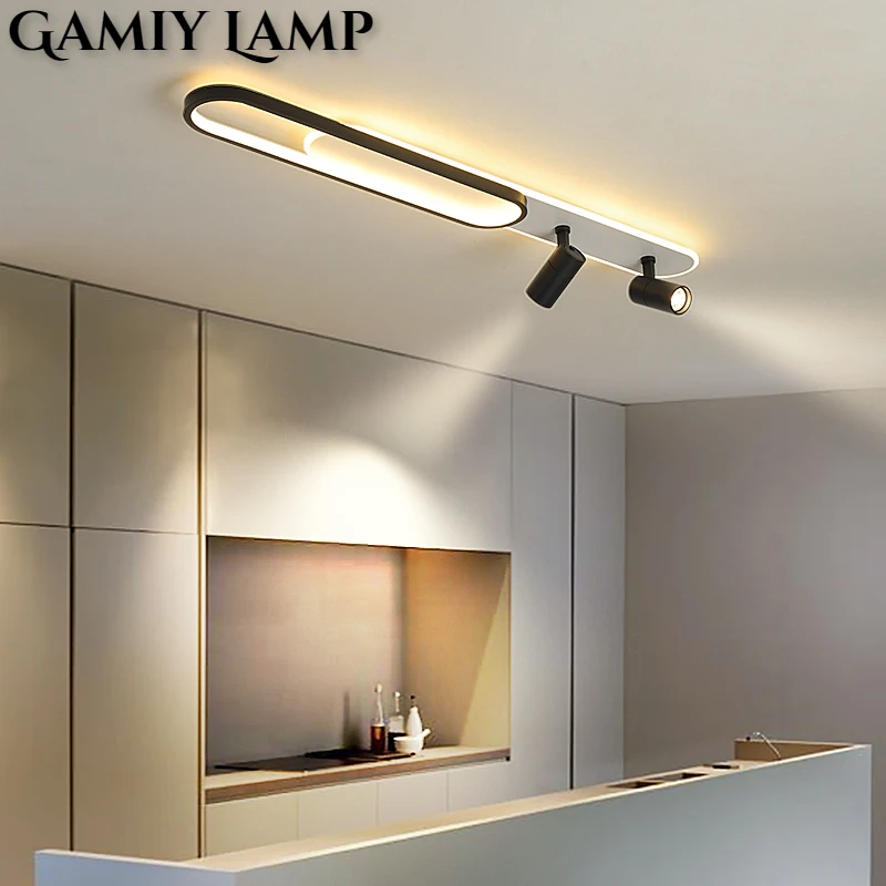 Скидка Современные светодиодные потолочные светильники с прожектором, люстры из акрила с белыми полосками для гостиной, кухни, коридора, комнатны...