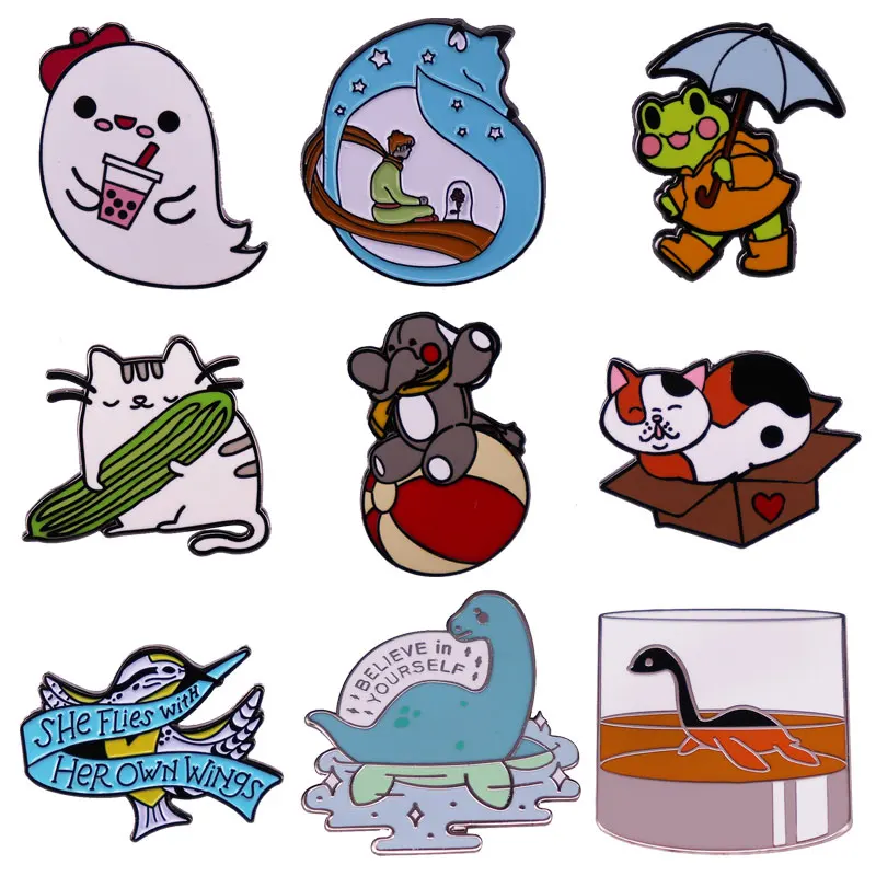 

Various Funny Animal Metal Enamel Pin Cute Bear Swallow Sea Monster Lapel Brooch Hoodie Backpack Hat Jewelry Badge Decorative