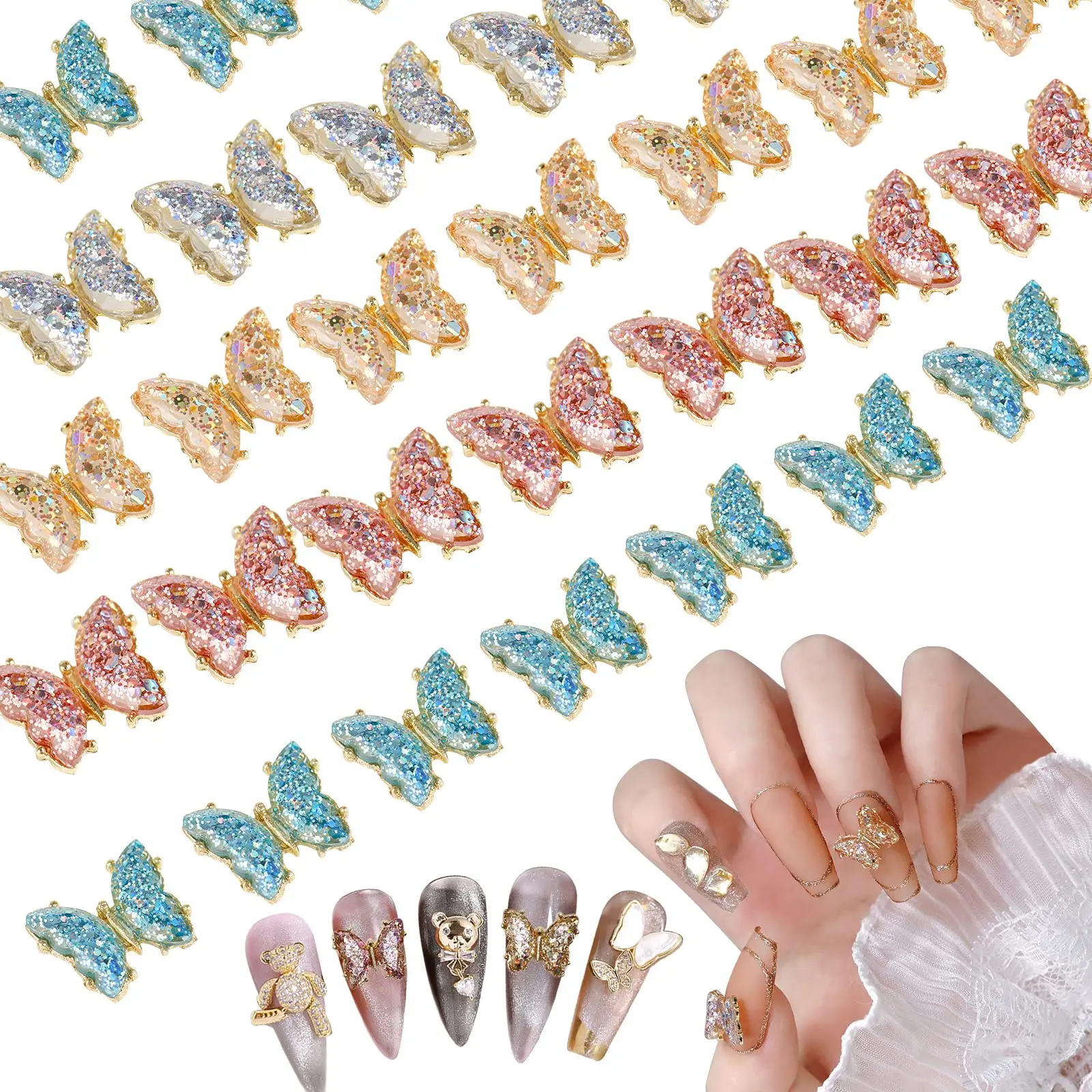 

3D butterfly nail gem diamond butterfly pendant flash nails, nail art design butterfly, nail color diamond nails, nail crystal