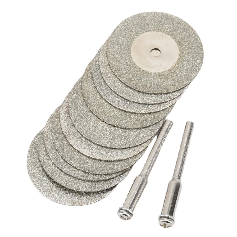 

10pcs 30mm Diamond Cutting Discs Cut Off Mini Diamond Saw Blade with 2pcs Connecting 3mm Shank for Dremel Drill Fit Rotary Tool