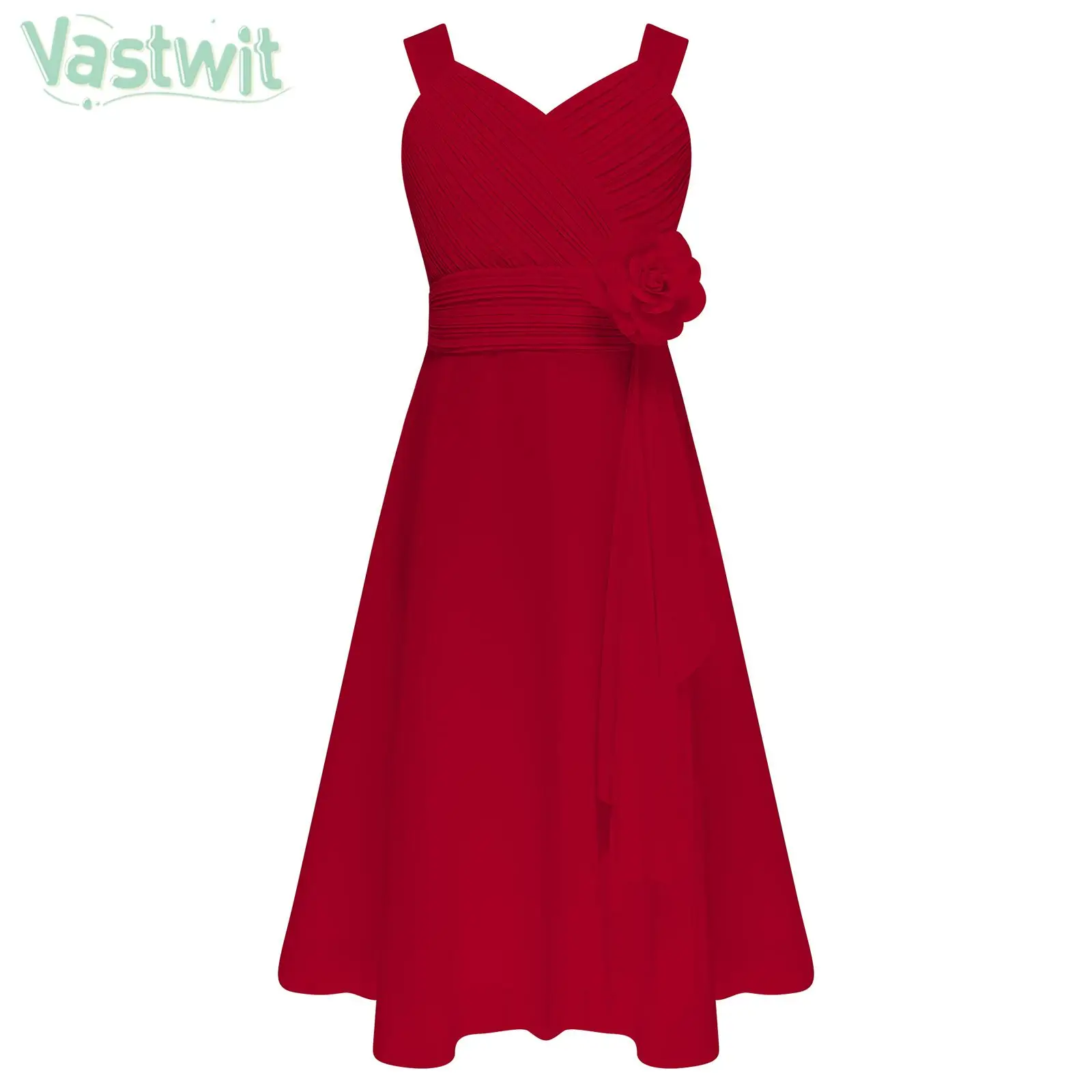 

6-16Y Kids Girls Elegant Dress Evening Party Dress Sleeveless Ruched Chiffon Princess Maxi Dress Gown for Wedding Birthday Prom