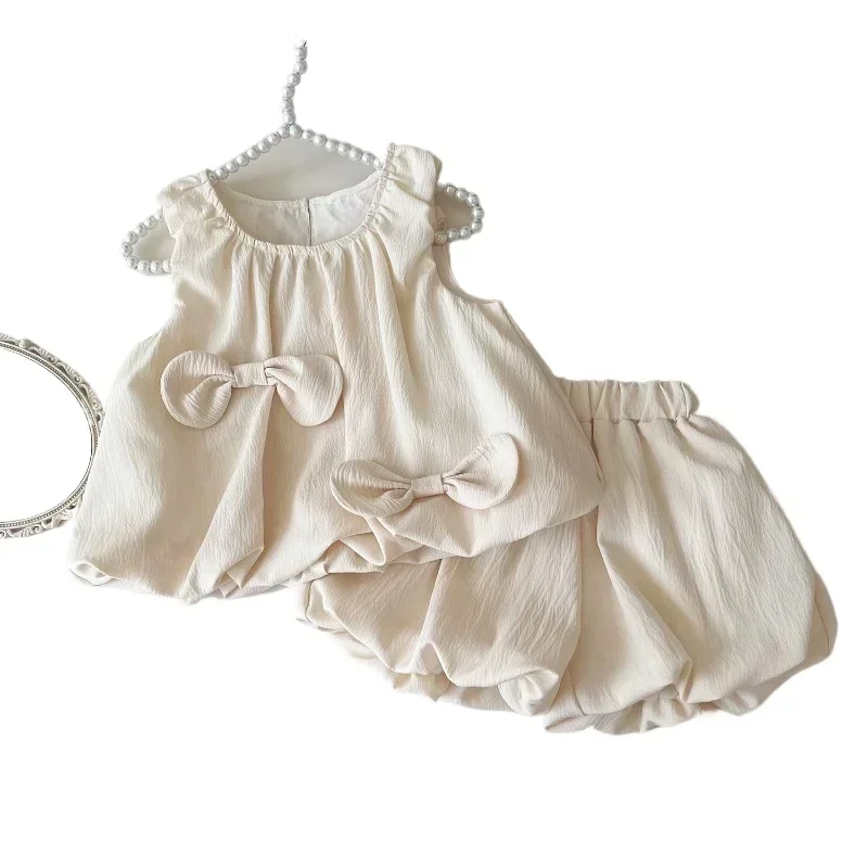 Комплекты принцесс для девочек летняя рубашка без рукавов с бантом + шорты