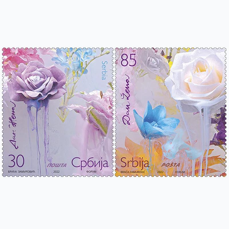 

2 PCS,Serbia Post Stamps,2022,Rose Stamps,Plant Stamps,Stamp Collection,High Quaility,Real Original