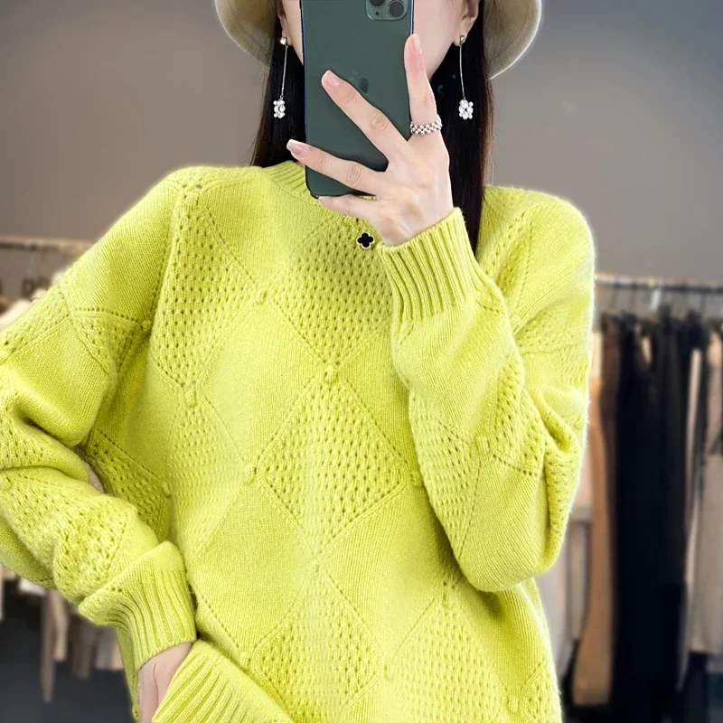 Женский пуловер из 100% австралийской шерсти вязаный женский с вырезами новинка 2023