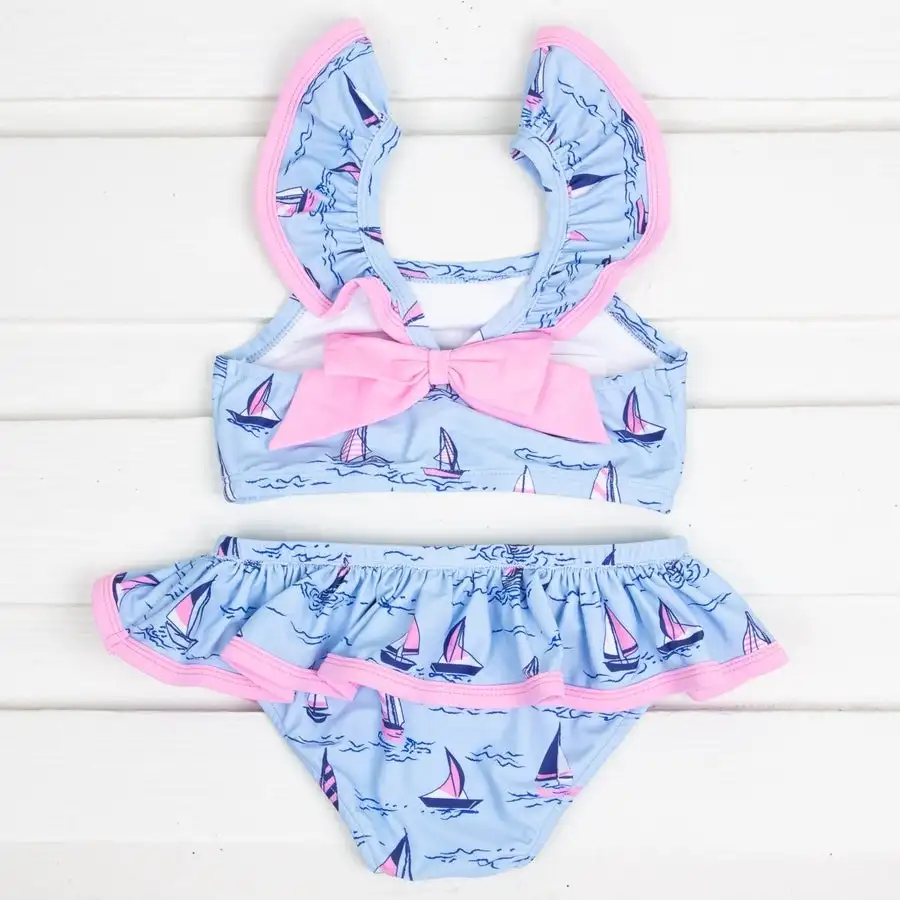 

Baby Girls Kids Swimsuit Little Children Flower Sleeve Printed One-Piece Beachwear Swimwear Toddler Bikini Swimming Bathing Suit