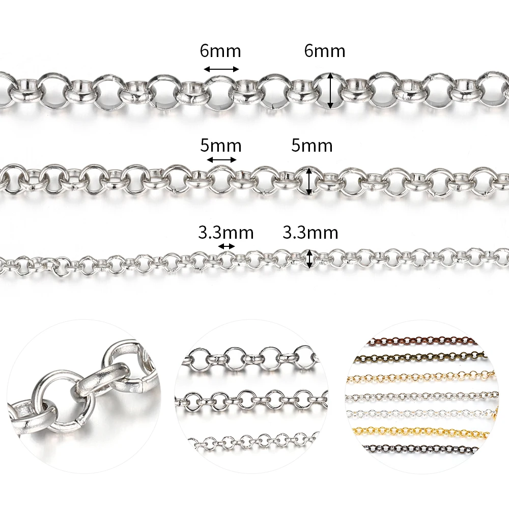 2 Meter DIY Necklace Chain 3.2/4.8/5.8mm O Shape Chains Multi Color Bulk Metal Cable Link for Bracelet Jewelry Making Supplies