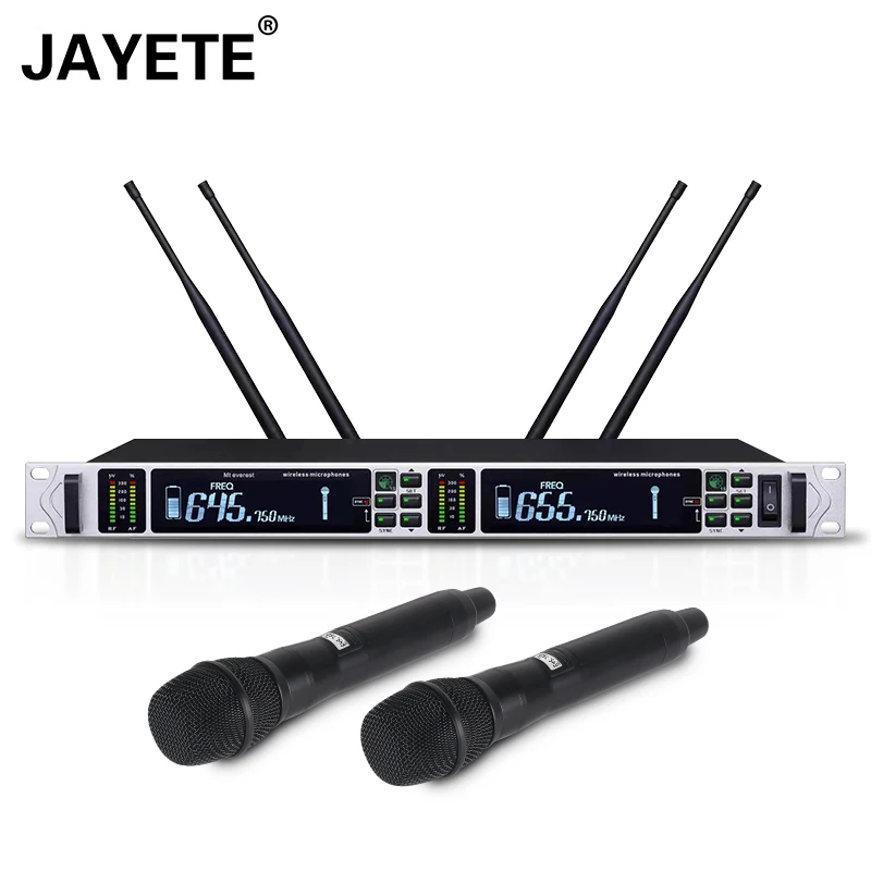 

Professional long distance True Diversity wireless vocal mic set 2channel UHF karaoke stage dynamic handheld wireless microphone