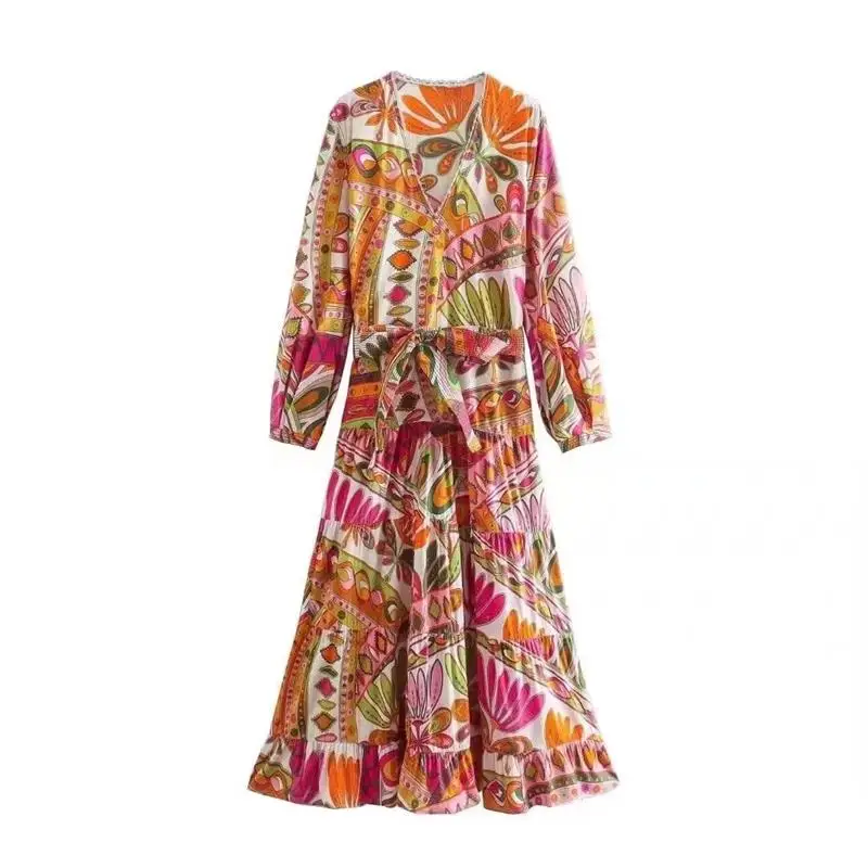

Dress Women 2022 New Autumn Dress Elegant V-Neck Slim A-Line Print Ladies Dress Fashion Chic Street Youth Dresss Women