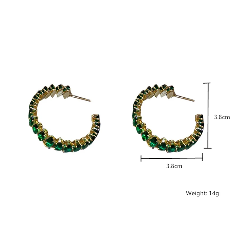 FYUAN Fashion Jewelry High Quality Inlay Hoop Earrings Oval Green Zircon Crystal Earrings for Women Earrings Party Gifts images - 6