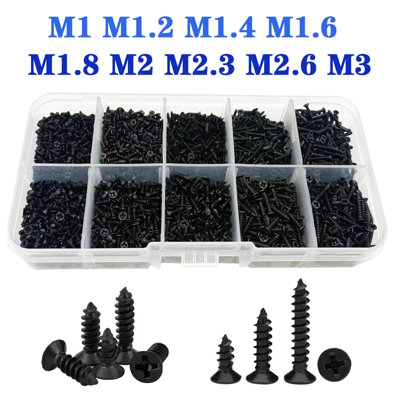 

Carbon Steel Screws Bolts Fasteners Flat Head M1 M2 M3 Screw Set Small Kit for Furniture Assembly Computer Accessories Screw