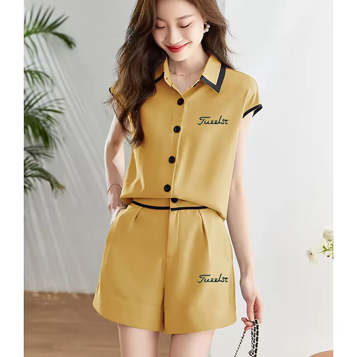 

2023 New Summer Malbon Golf Women's Printed Logo Running Set Loose Relaxed GOLF Short Sleeve Shorts Two Piece Sports Trend Set