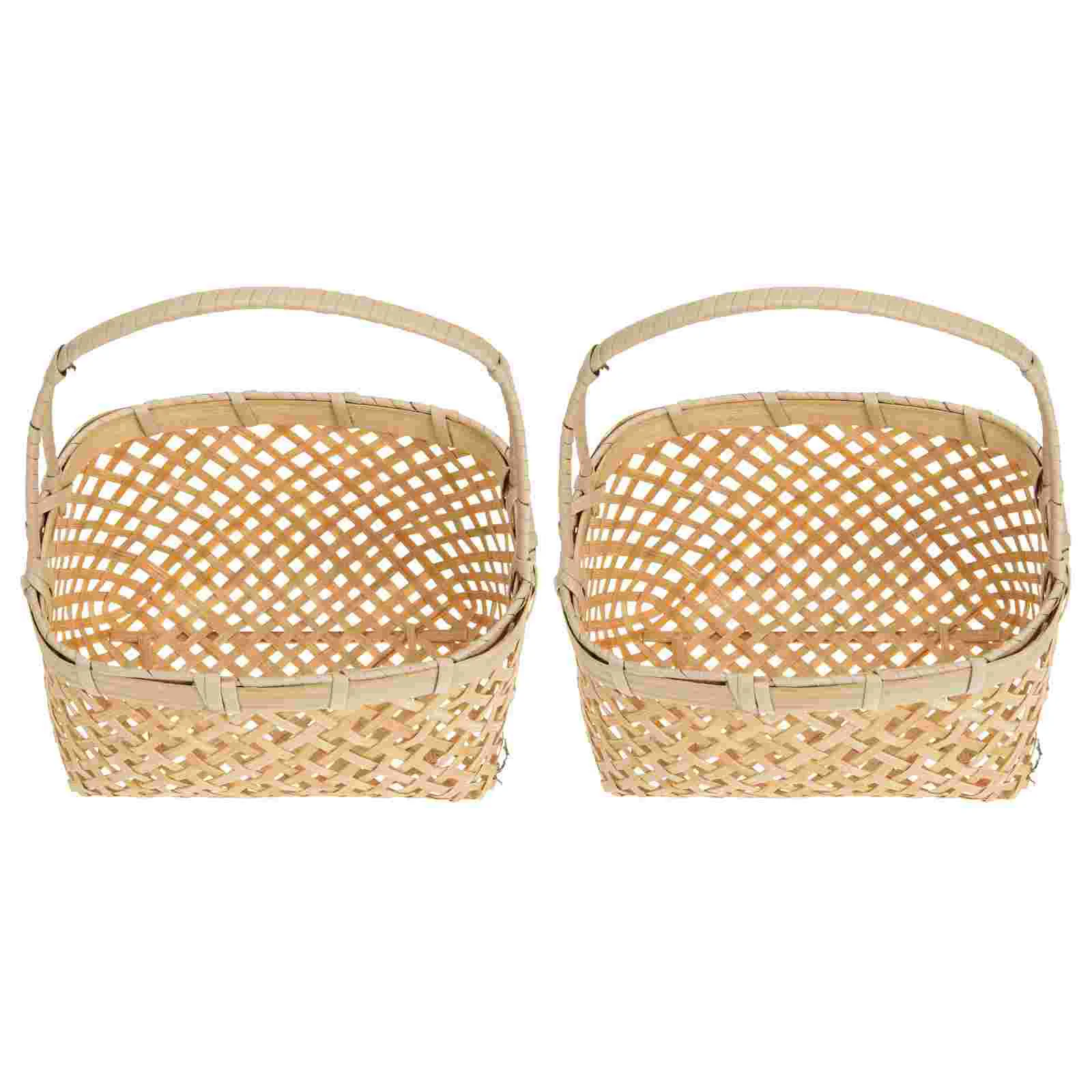 

Basket Woven Wicker Storage Picnic Rattan Flower Organizer Fruit Handlesnack Container Baskets Girlgift Pantry Natural Braided
