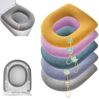 thickened toilet cushion with handle washable winter warm toilet seat cover fleece knitting heating pad bathroom closestool mat