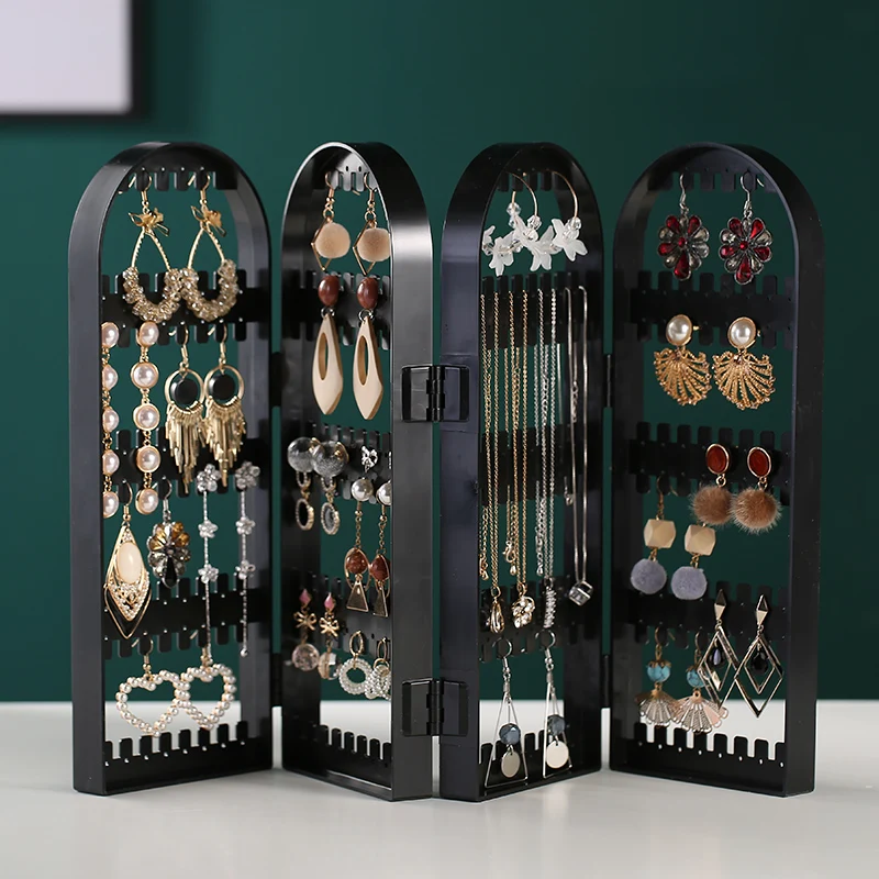 

Earring Storage Box Jewelry Organizer Necklace Display Rack Foldable Holder Storage Cabinet Plastic Box 4 Doors 240 Holes