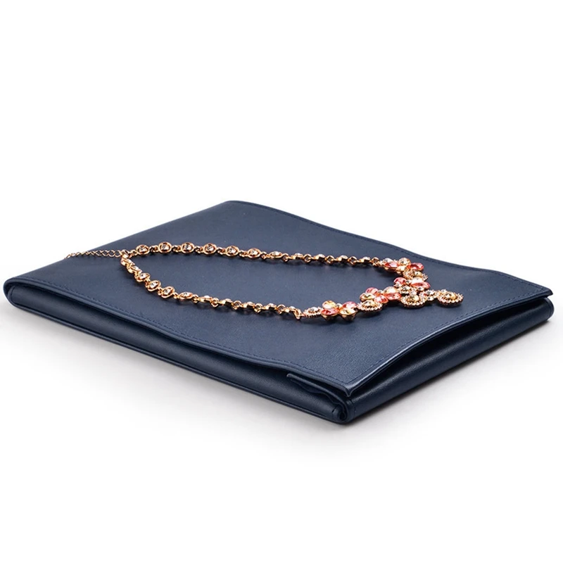 Retro Blue PU Leather Necklace Organizer Bag With Microfiber 17.5X24X2.3Cm Jewelry Display Bag For Women