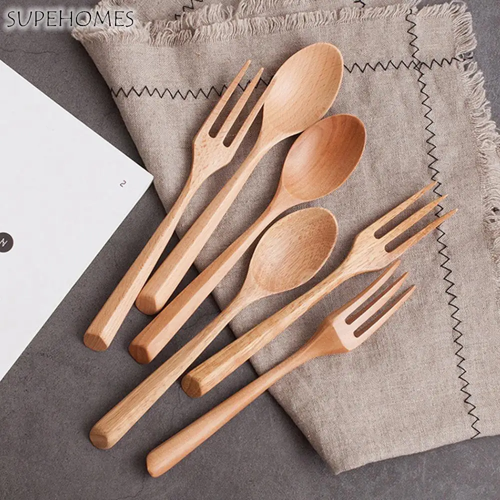 

Creative Natural Wooden Spoon Set Portable Eco-friendly Fork Tableware Cutlery Sets Travel Dinnerware Suit Simple Kitchen Tools