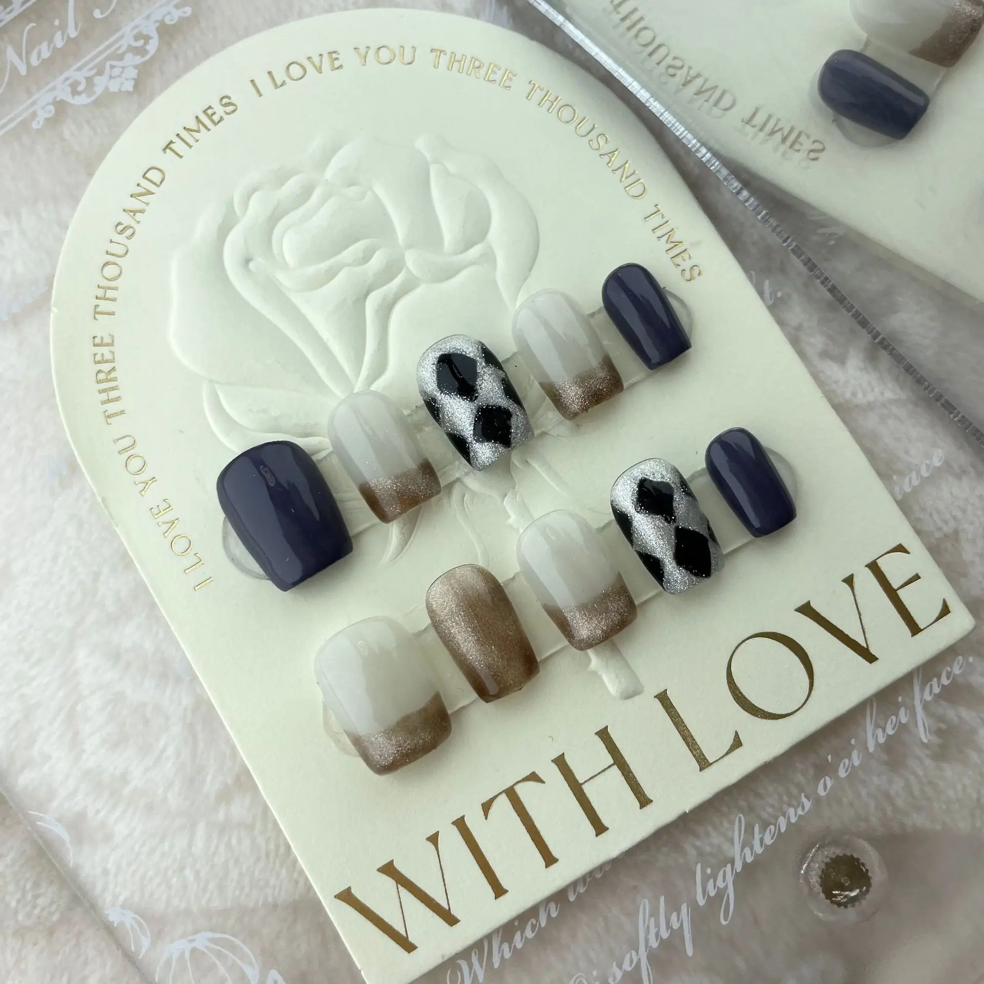 

Handmade Korean Nails Press Ons with Design Reusable Adhesive False Nails Suqare Artifical Acrylic Full Cover Nail Tips For girl