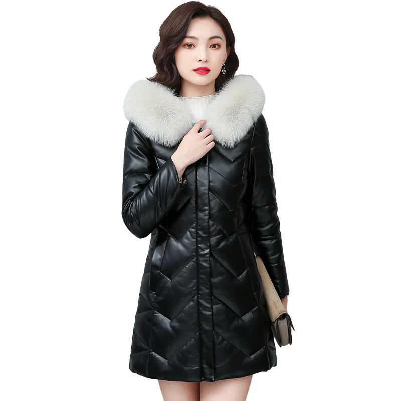 

2023 Genuine Leather Jacket Women Real Down Coats 's Coat Big Size Sheepskin Parkas