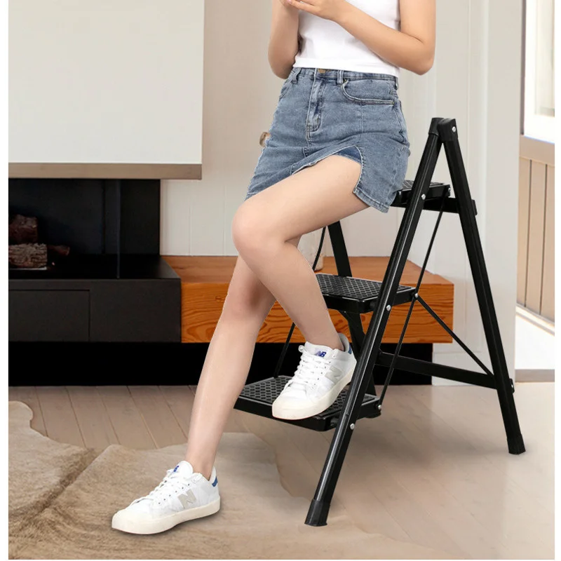 

Home Folding Kitchen Stool Multifunction Ladder Chair Width Pedal Ladder Stool Simple Practical Aluminum Ladder
