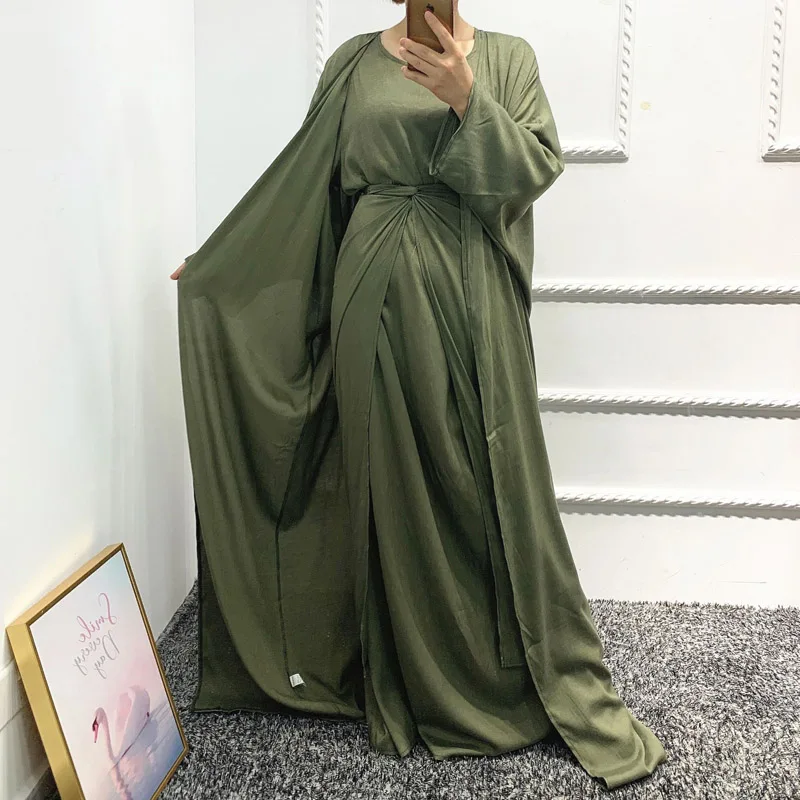 Muslim Kaftan Abaya Dubai Turkey Women Dresses Luxury Long Dress Cardigan Apron Three Piece Suit With Hijab Islamic Clothing