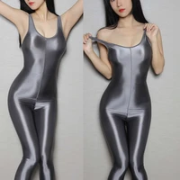 oil glossy smooth sheer jumpsuits tights see through high elastic rompers sexy shiny zipper open crotch bodysuits women