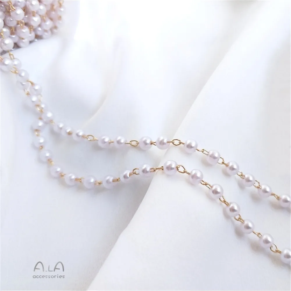 Купи 14K gold clad chain imitation pearl chain handmade diy bracelet necklace jewelry material loose chain accessories за 126 рублей в магазине AliExpress