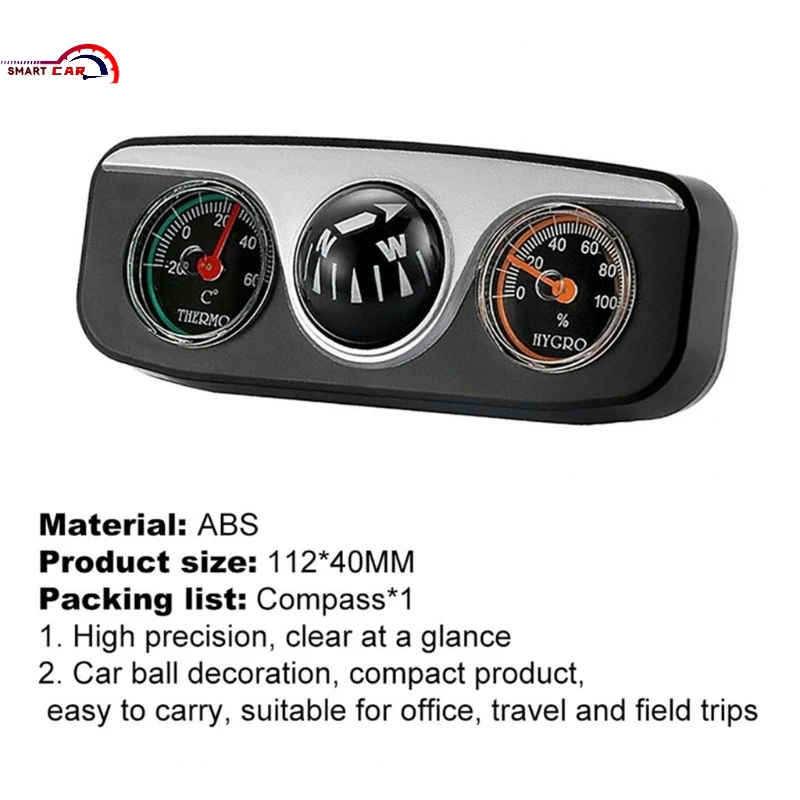 

3in1 ABS Adhesive Auto Car Triple Gauge Set Compass Hygrometer Thermometer Convenient Navigation Ball