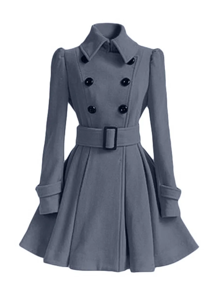 

Autumn Winter Vintage Woman Wool Coat Classic Long Trench Coat With Belt Office Lady Casual Business Outwear
