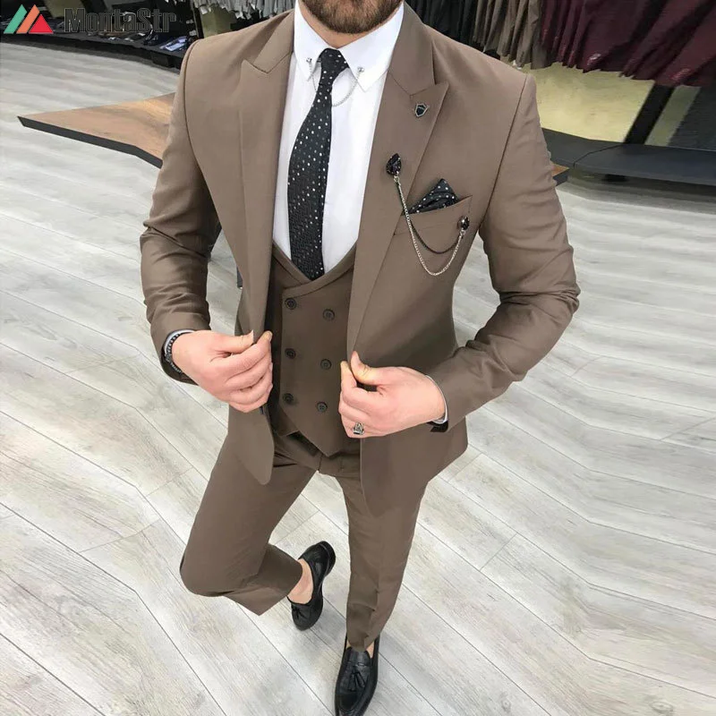 

2023 Men Fashion Slim 3 Pcs Business Jacket Dress Blazers Suit Coat Vest Waistcoat Pants Trousers Traje Caballero Hombre Vestir