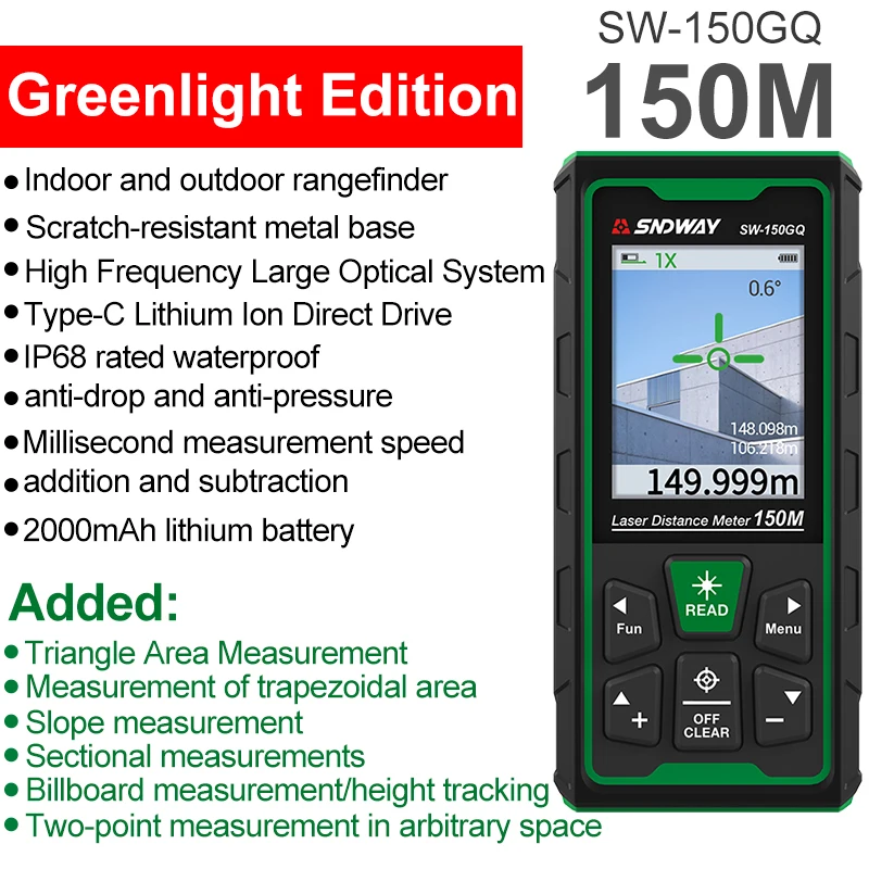 

Дальномер лазерный Huepar, 120 м, с ЖК-дисплеем