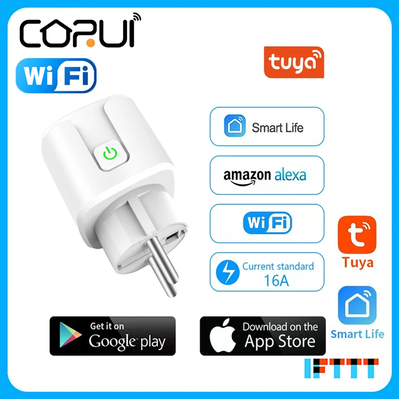 

CoRui 20A, штепсельная вилка европейского стандарта, Wi-Fi, Bluetooth, Беспроводная дистанционная розетка, умная штепсельная вилка таймера, Голосовое ...