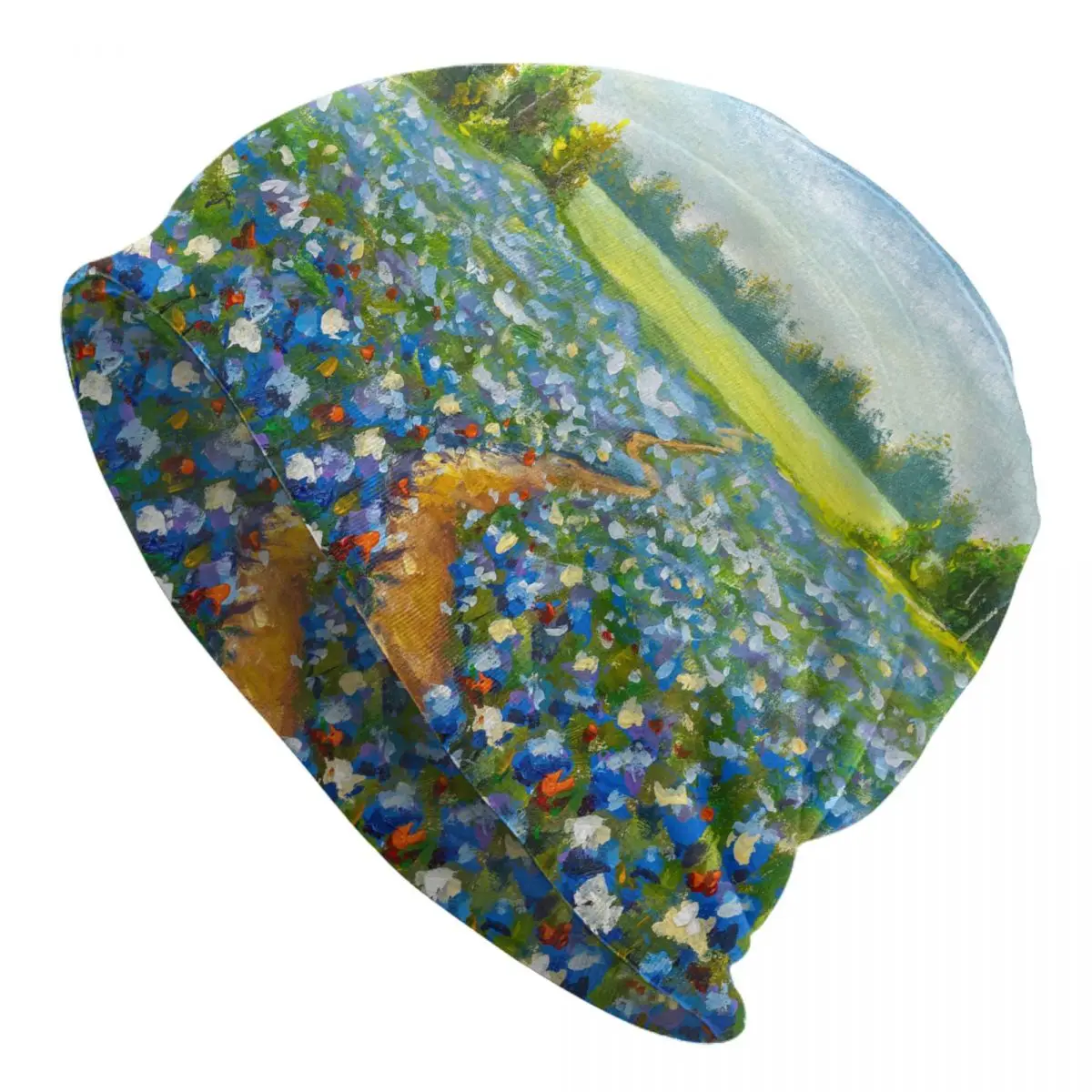 

Suit for All Season Skullies Caps Road Through The Flower Field Paintings Monet Painting Merch Impressionism Art Beanie