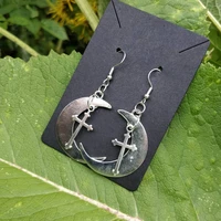 crescent moon and gothic cross earrings