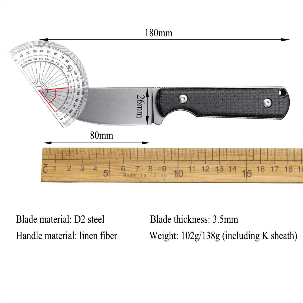JUMCSONG 3 2-дюймовый компактный прямой нож D350 со встроенной стальной пластиной D2