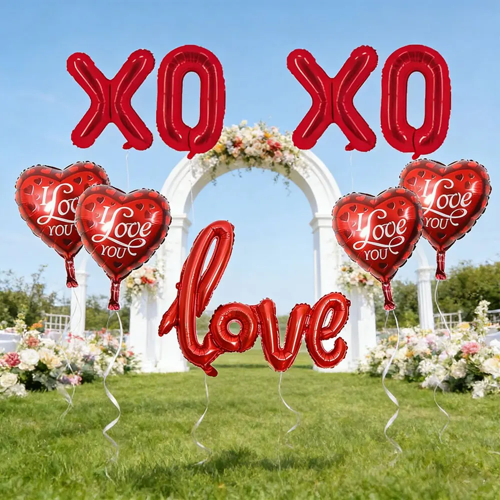 Фото 9 шт. воздушных шаров в форме сердца XOXO для романтического Дня святого Валентина, дней рождения, годовщин, украшения вечеринок для пар. №3