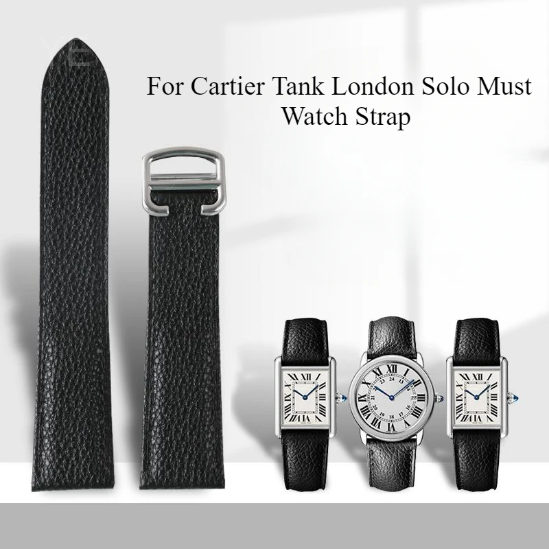 Для Cartier Lychee Texture Мужчины Женщины Ремешок для часов из воловьей кожи Tank London Solo