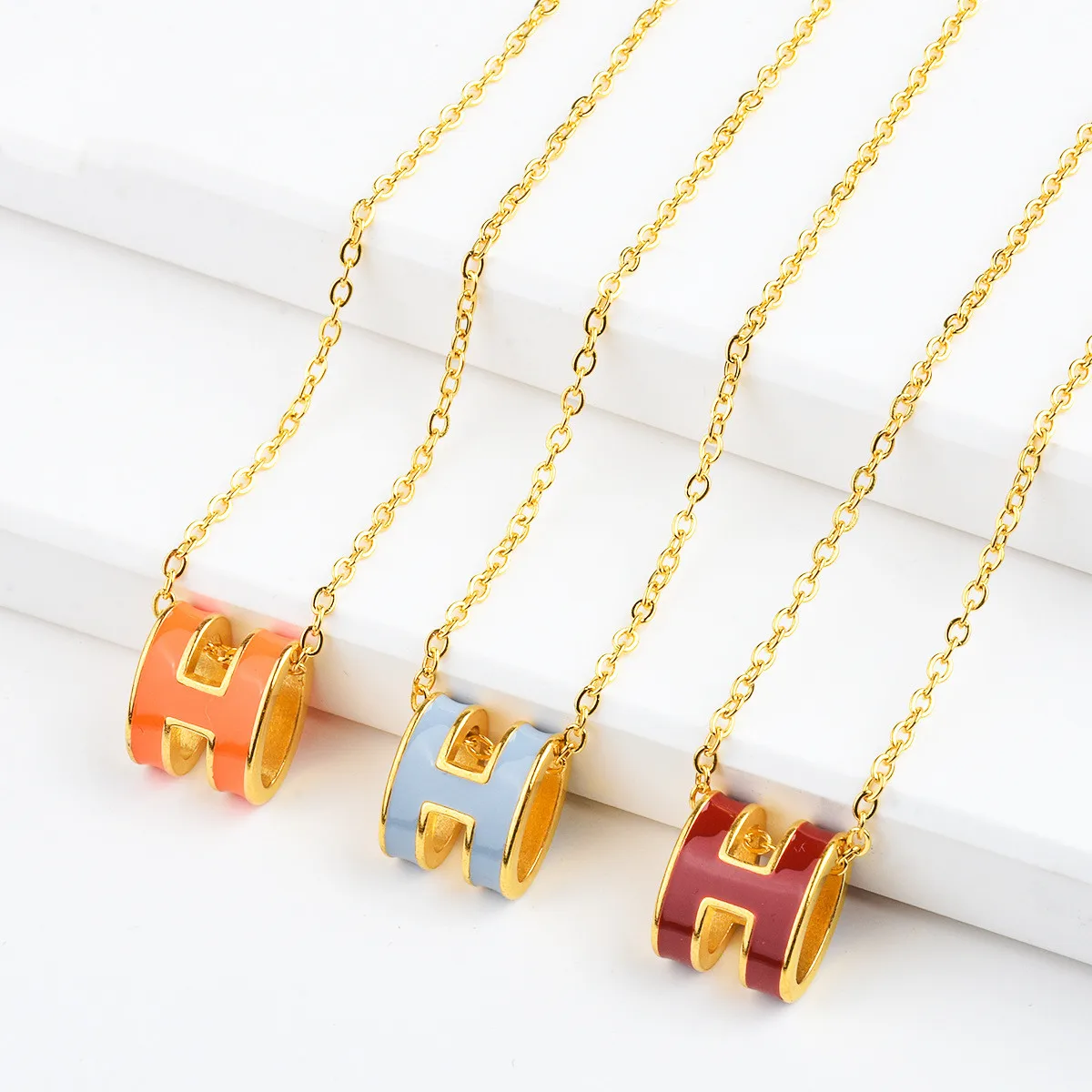 

Korean Simple Drop H Shape Titanium Steel Necklace Variety Of Colors Letter Clavicle Chain Paragraph Does Not Fade Birthday Gift