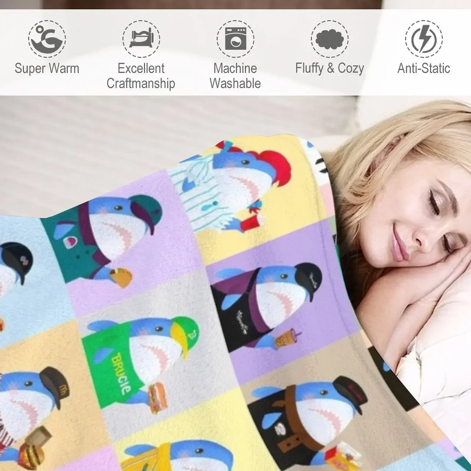 Brucie Blahaj фаст-фуд/смагие пищевые узоры Одеяло Роскошные утолщенные волосатые