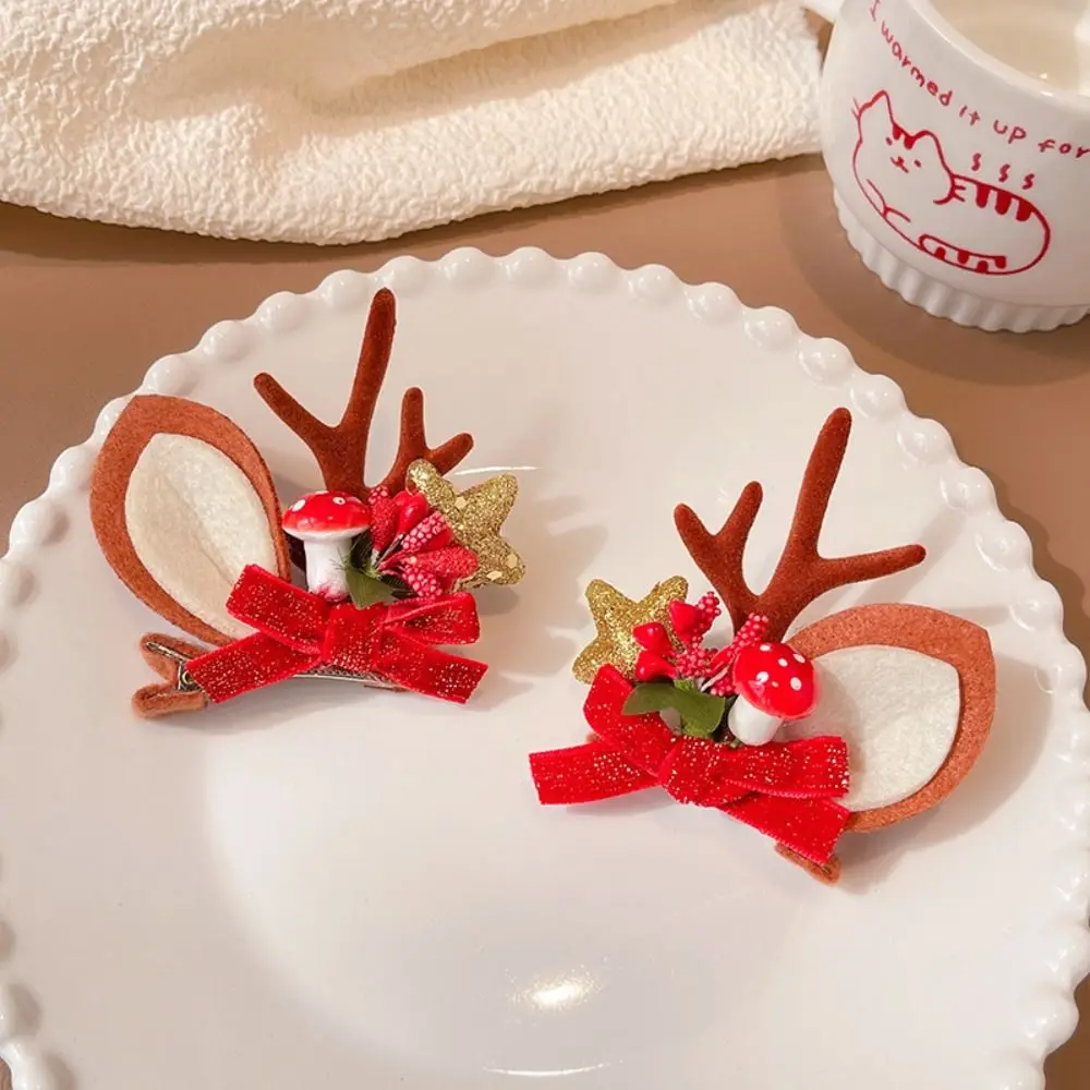

Han Clothes Accessories Antler Hairpin Bow Duckbill Clip Christmas Hair Clip Flower Hair Decoration Deer Horn HeadWear Perform