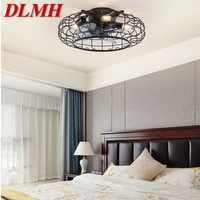 dlmh nordic retro ceiling fan light led black creative design with lamp remote control for home bedroom dining room loft