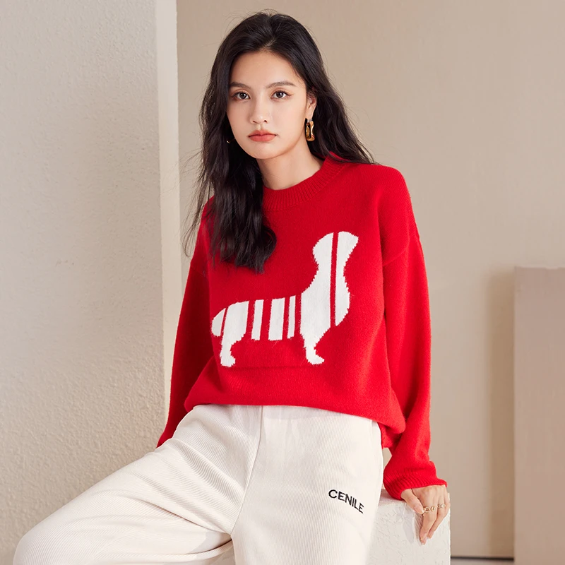 Пуловер с круглым вырезом в корейском стиле свободный свитер женский модный