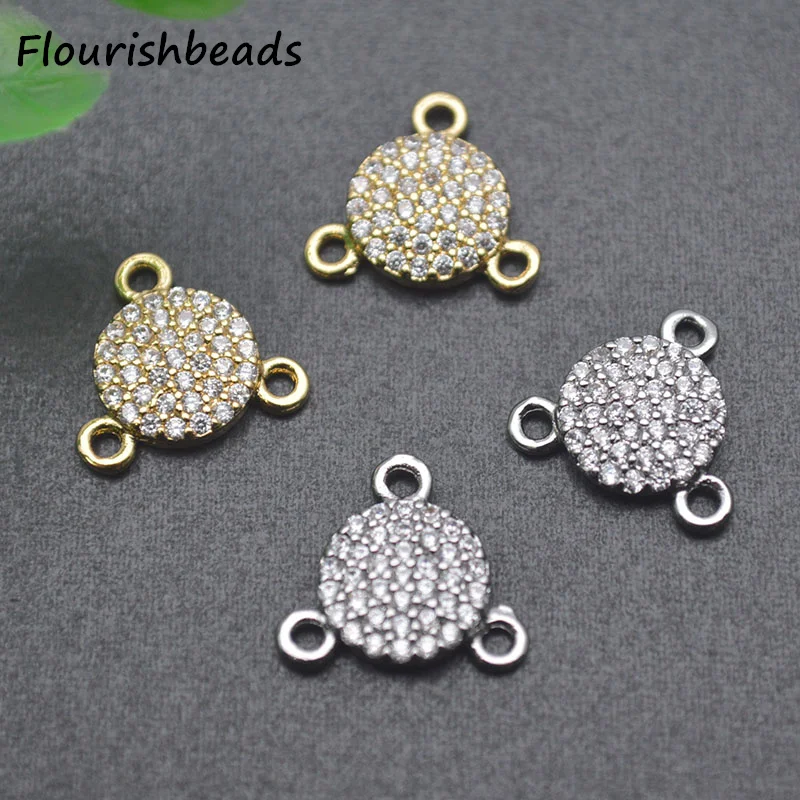 Fashion Design Nickel Free Anti Rust  Gold Plated CZ Pave Round Three Connectors Charms for Diy Jewelry Making 10pcs