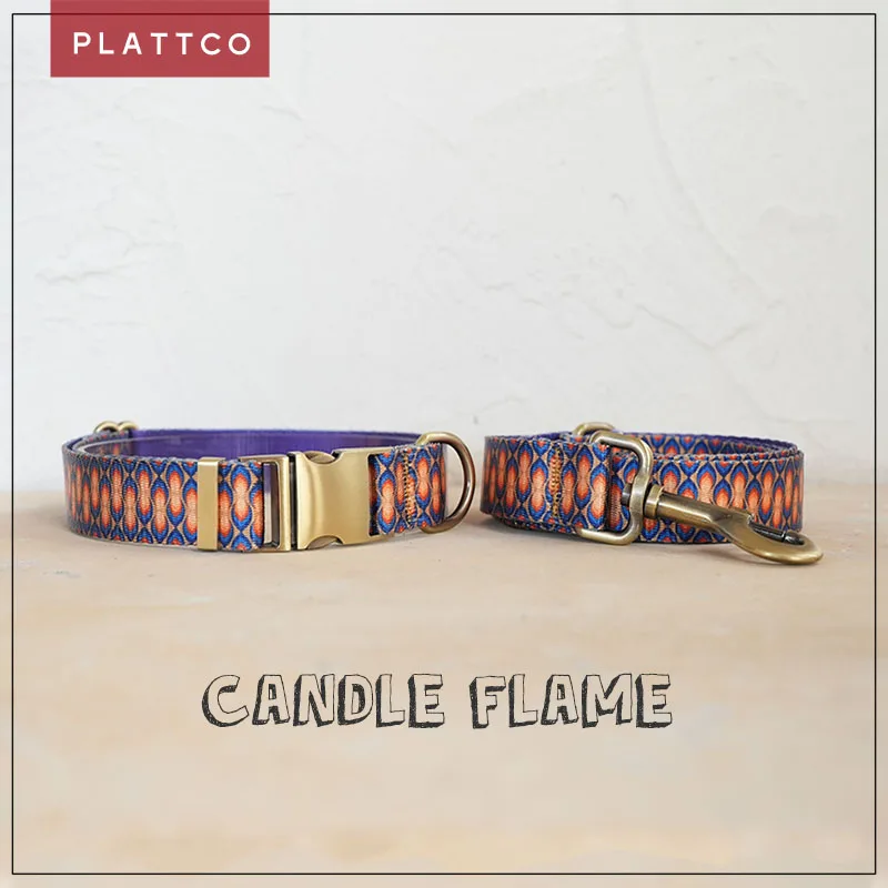 

PLATTCO unique design dog set print Candle Flame with high-quality bronze buckle 5 size PDC373Br&PDL373Br