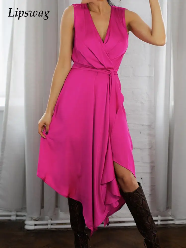 

Элегантное темпераментное шелковое женское вечернее платье 2022, сексуальные платья без рукавов с V-образным вырезом, женские шикарные однот...