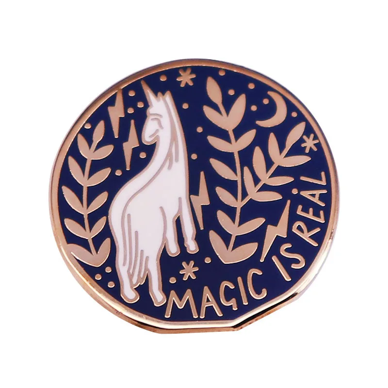 

Magic Is Real Mysterious Unicorn Letters Circular Metal Enamel Clothes Hat Bag Coats Lapel Badge Brooch Pin