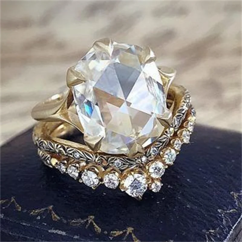 

Qualities Exquisite Gold Colors Rings for Women Set Trendy Metal Inlaid White Stone Wedding Engagement Jewelry