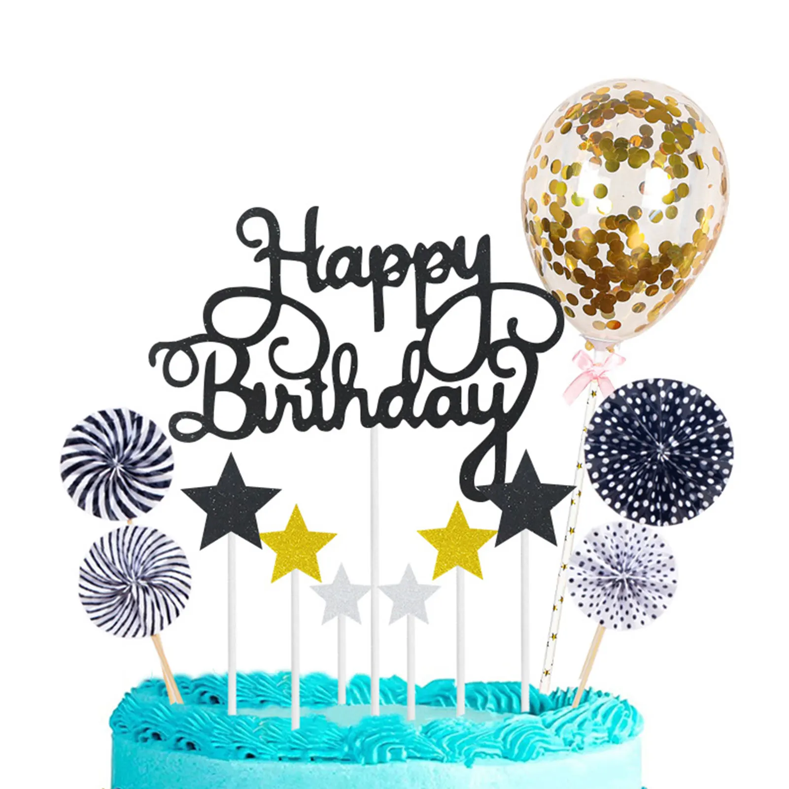 

Birthday Cake Decorating Toppers 1 Set Cake Topper Decorations Supplies 6 Colors Confetti Balloon Cake Topper For Birthday Part