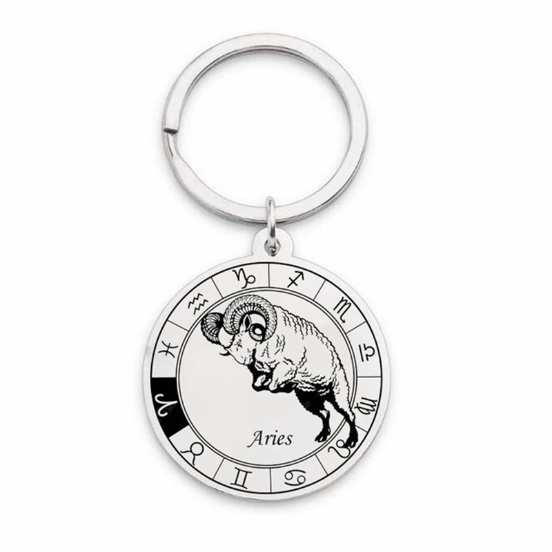 

100% Stainless Steel Zodiac Pendant Keychain Wholesale Men Women Jewelry Dropshipping 12 Zodiac Sign Constellation Keychain