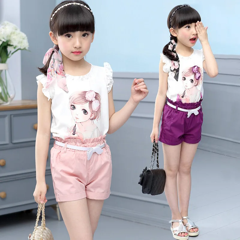 

Girls Clothes Set Summer Cartoon Teen Short Pants 2 PCS Children Clothing For Girls Kids children's clothing