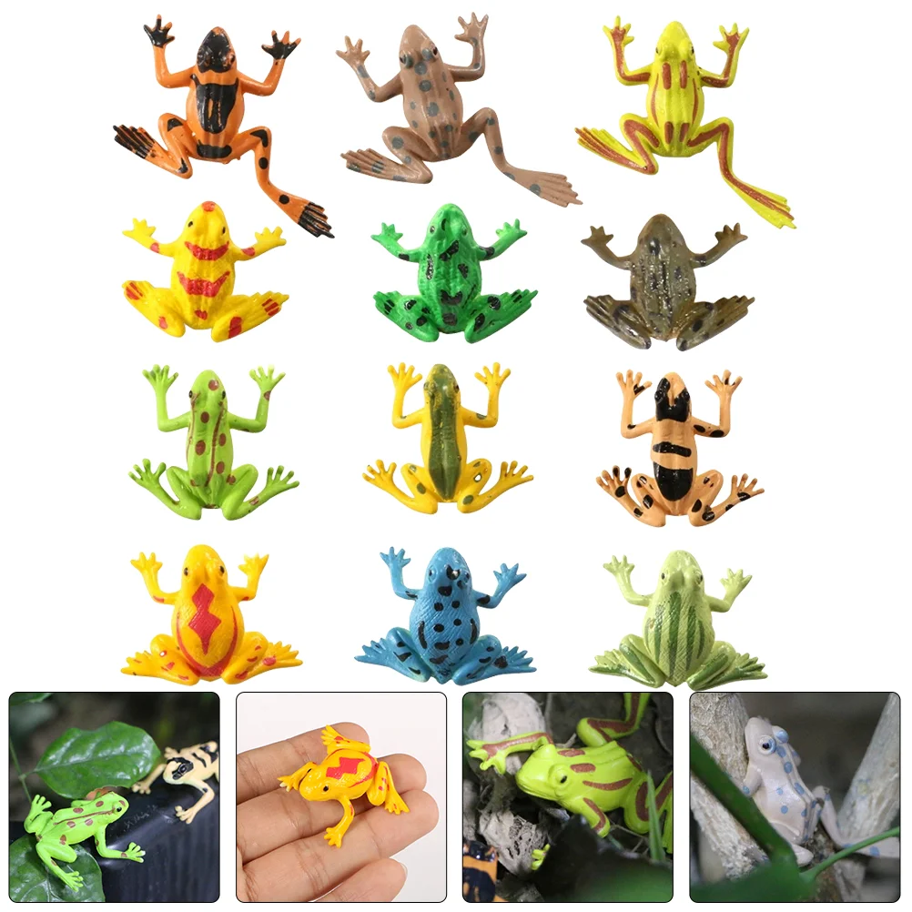 

12 Pcs Frog Model Small Frogs Decor Figurines Outdoor Kids Toys Ornament Plastic Figures Pvc Child Animal